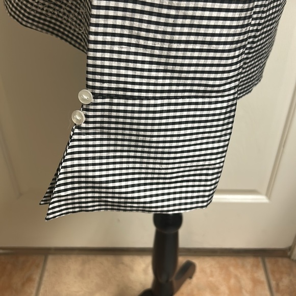 SILKLAND Black/White Checkered Button-Up XL Blouse Bead design, 100% Silk, EUC - Picture 7 of 12